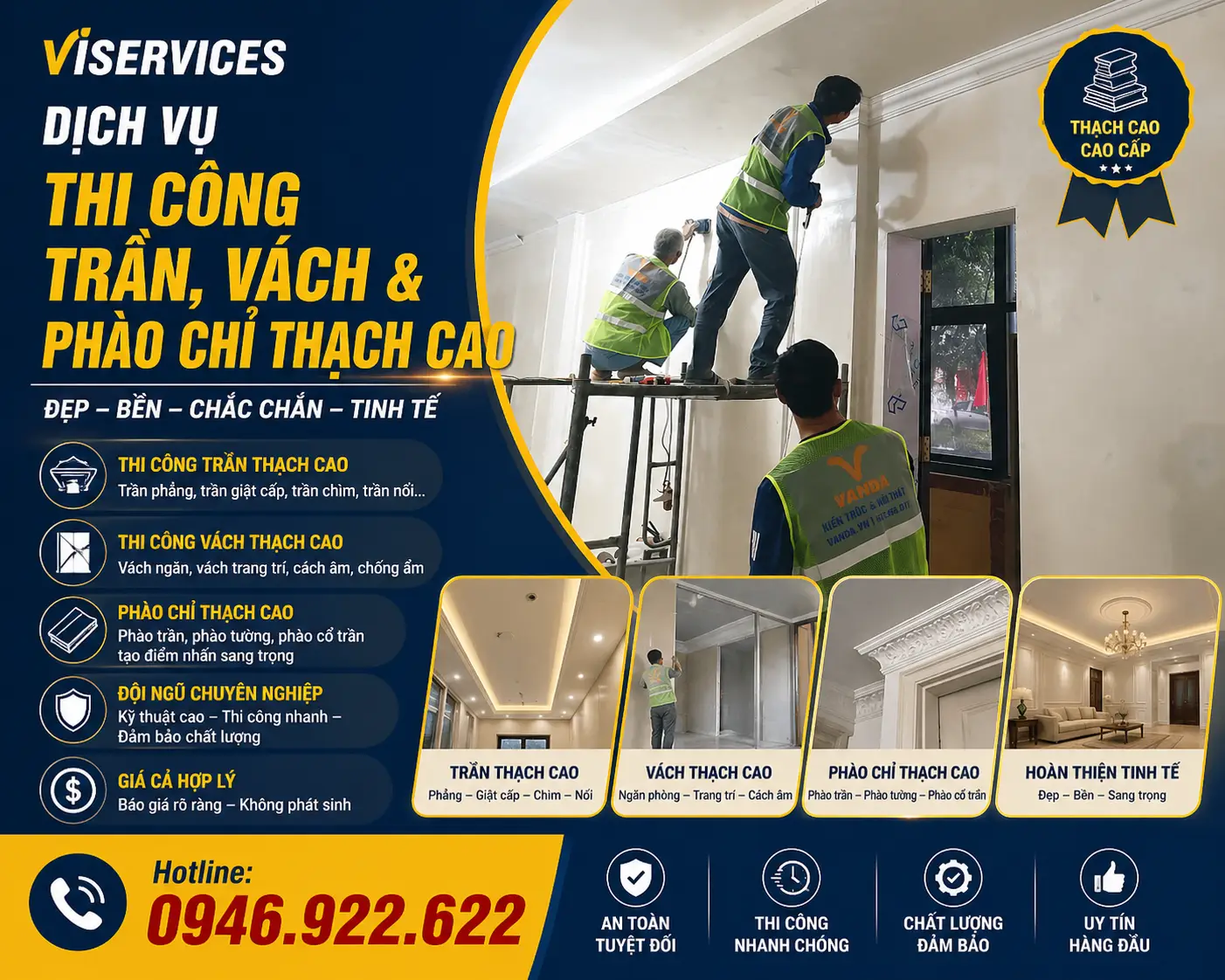 Thi công phào chỉ thạch cao giá rẻ
