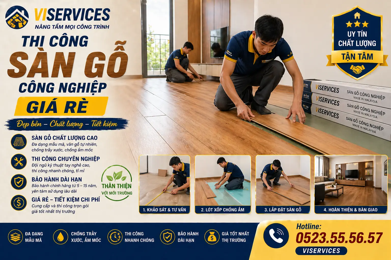 Thi công sàn gỗ công nghiệp giá rẻ