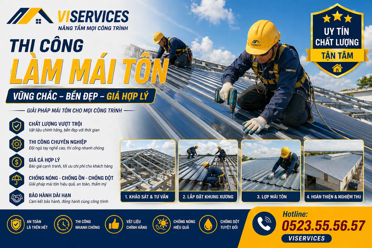 Đơn vị thi công lắp đặt mái tôn, thay mái tôn nhà xưởng